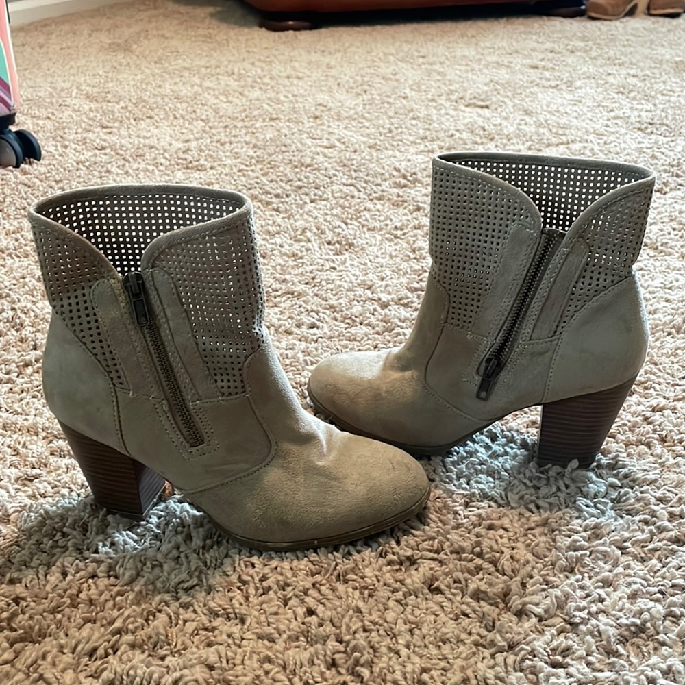 Tan booties.